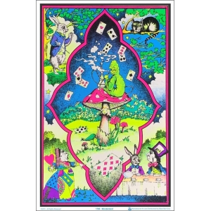Wonderland Mushroom Flocked Black Light Poster - 23" x 35"