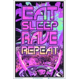 Eat Sleep Rave Repeat Flocked Blacklight Poster - 23" x 35"