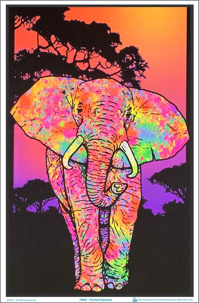 Painted Elephant Flocked Blacklight Poster - 23" x 35"