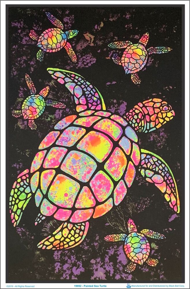 Painted Sea Turtle Flocked Blacklight Poster - 23" x 35"