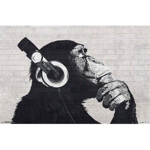 Chimp with Headphones on Poster - 22.375'' x 34''