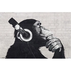 Chimp with Headphones on Poster - 22.375'' x 34''