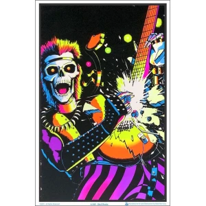 Skull Rocks Guitarist Flocked Blacklight Poster - 23" x 35"