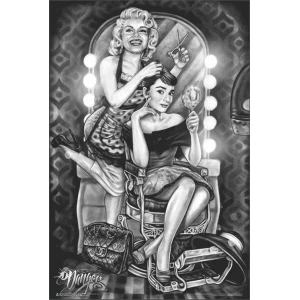 Marilyn Monroe & Audrey Hepburn Barber Shop by James Danger Harvey Poster - 24" x 36"