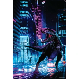 Dinosaur in the City by Jonathan Gay Non-Flocked Blacklight Poster 24" x 36"