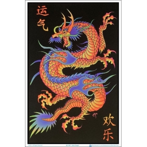 Asian Dragon Flocked Blacklight Poster - 23" x 35"