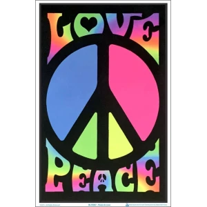 Peace & Love Retro Flocked Blacklight Poster - 23" x 35"