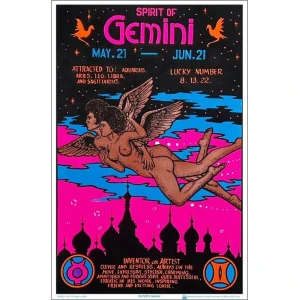Gemini Zodiac Sign Flocked Blacklight Poster 23" x 35"