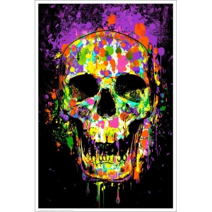 Splatter Skull - Non-Flocked Blacklight Poster - 24" x 36"