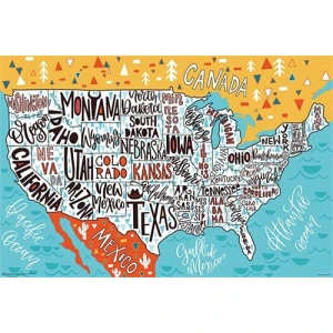 Hand Drawn USA Map Poster - 36" x 24"