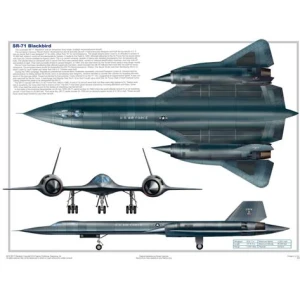 SR-71 Blackbird Three Views Military Airplane Educational Poster 24x18