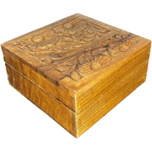 Mango Wood Engraved Square Medium Sized Box