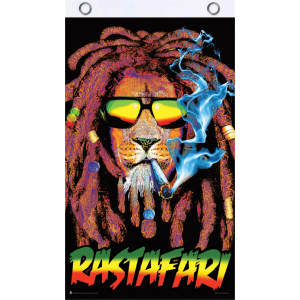 Rastafari Lion Blacklight Reactive Fly Flag 3' x 5'