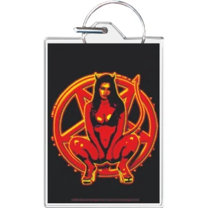 Devil Girl In Pentagram Keychain - 1.5" x 2"