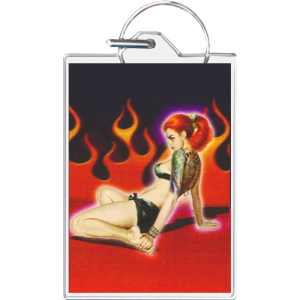 Tattoo Girl With Flames Keychain - 1.5" x 2"