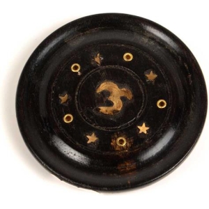 Om Inlay Wood Incense Burner - Round - 4"