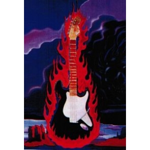 Postcard - Flaming Guitar - Clearance - Min. 12 Per Style