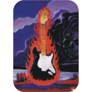Flaming Guitar - Large Sticker 2 1/2" x 3 3/4" - Clearance
