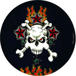 Skull & Red Stars Sticker - 2 1/2" Round - Clearance