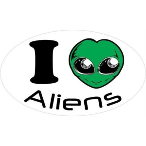 I Heart (Love) Aliens Sticker - Large - 6" x 4.5" - Oval Sticker