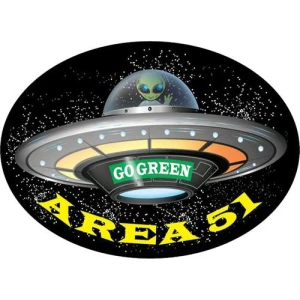 Area 51 FlYin Saucer Go Green - Large - 6" x 4.5" - Oval Sticker