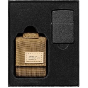 Coyote Tactical Pouch and Black Crackle Zippo Lighter