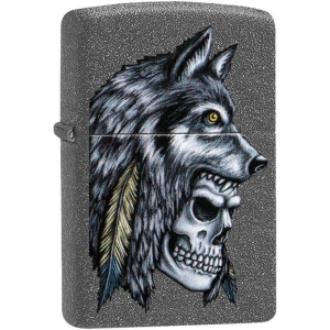 Wolf Skull Feather Design Iron Stone Zippo Lighter