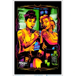 Audrey & Marilyn Tattoo by James Danger Harvey Flocked Blacklight Poster - 23" x 35"