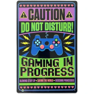 Caution Gaming In Progress Tin Sign - 20x30cm - 7.87" x 11.81"