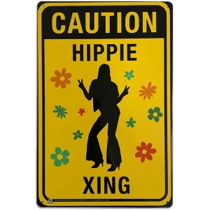 Caution Hippie Crossing Tin Sign - 20x30cm - 7.87" x 11.81"