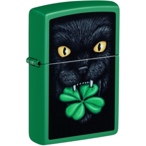 Feline Lucky Design Grass Green Matte Zippo Lighter
