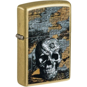 Floral Skull Design Street Brass Zippo Lighter
