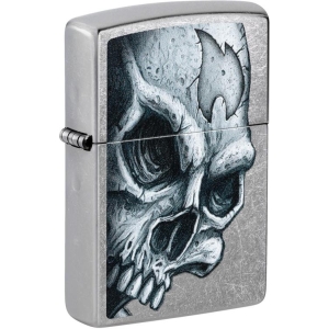 Skull and Flame Design Street Chrome Zippo Lighter