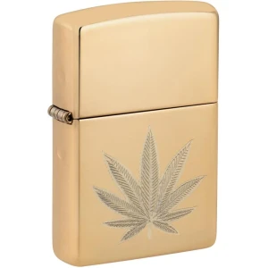 Cannabis Leaf Polished Brass Double Luster Design Zippo Lighter