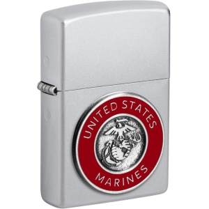 U.S. Marines Corps Satin Chrome with Emblem Zippo Lighter