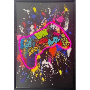 Gaming Controller Framed LED Neon Light Canvas Print - 24" x 36"