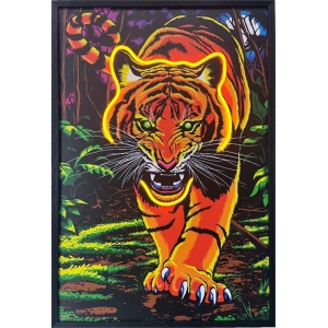 Fierce Prowling Tiger Framed LED Neon Light Canvas Print - 24" x 36"