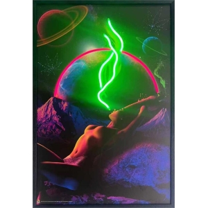 Sexy Woman in Space Framed LED Neon Light Canvas Print - 24" x 36"