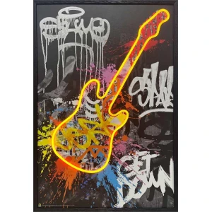 Electric Guitar LED Neon Light Canvas Print - 24" x 36"