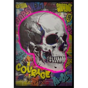 Skull Graffiti Vibe Framed LED Neon Light Canvas Print - 24" x 36"