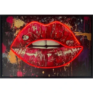 Seductive Lips Framed LED Neon Light Canvas Print - 36" x 24"