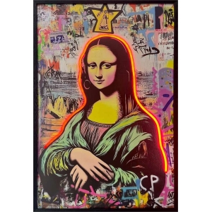 Mona Lisa Framed LED Neon Light Canvas Print - 24" x 36"