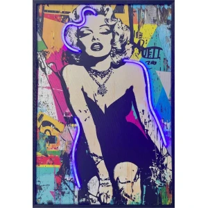 Marilyn Blond Bombshell Framed LED Neon Light Canvas Print - 24" x 36"