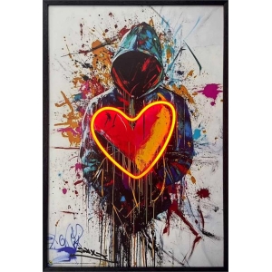 Hip Hop Heart Framed LED Neon Light Canvas Print - 24" x 36"