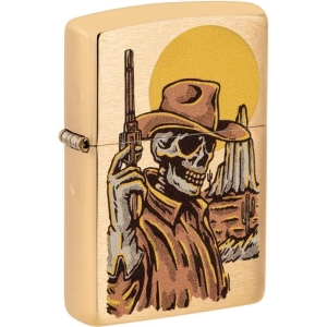 Wild West Skeleton Brushed Brass Zippo Lighter