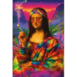 Psychedelic Mona Lisa Smoking - Non-Flocked Blacklight Poster - 24" x 36"