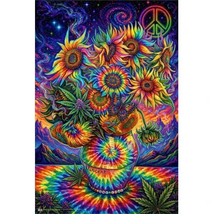 Psychedelic Van Gogh Sunflowers - Non-Flocked Blacklight Poster - 24" x 36"